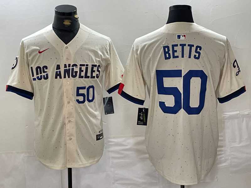 Men%27s Los Angeles Dodgers #50 Mookie Betts Number Cream 2024 City Connect Limited Stitched Jerseys->los angeles dodgers->MLB Jersey